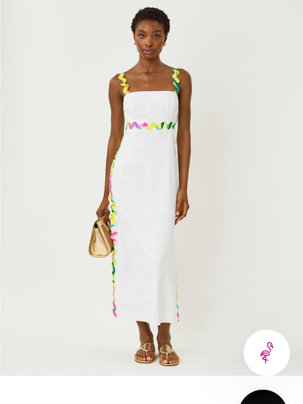 Lilly Pulitzer White Midi Dress with Neon Scallop Trim